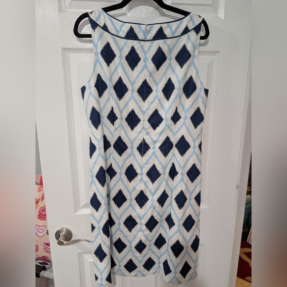 Talbots Blue White Linen Blend Sleeveless Knee Length Shift Dress in Size 16 - Picture 8 of 10